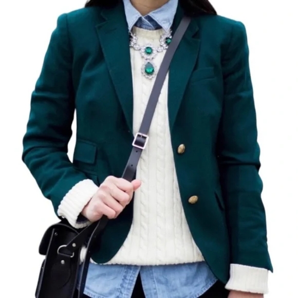 Beautiful Vintage J.Crew schoolboy Wool Blend Blazer Green size 6 Women's Classy - Picture 2 of 14